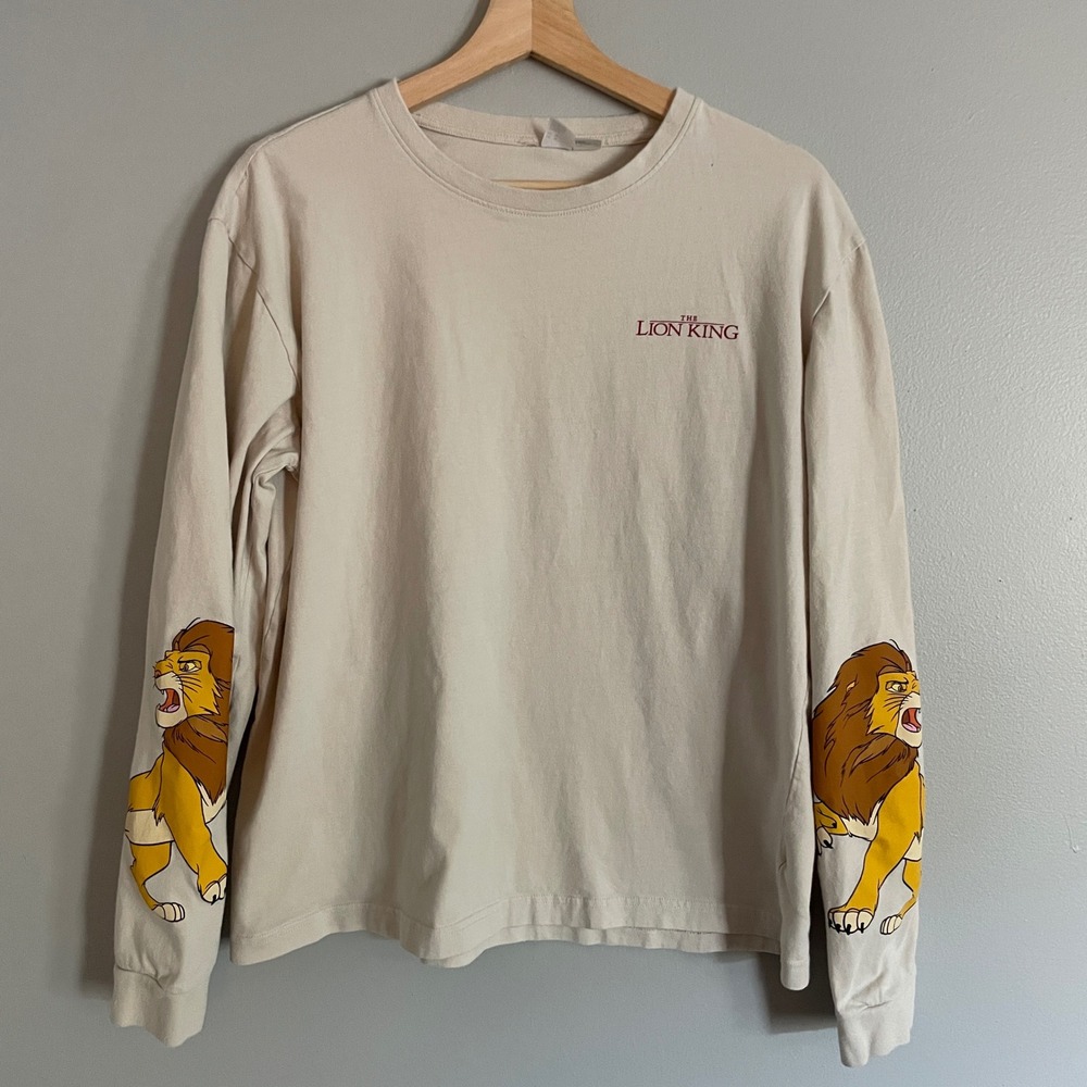 Disney The Lion King Long Sleeve Shirt Mens Medium Tan Mufasa Graphic Streetwear